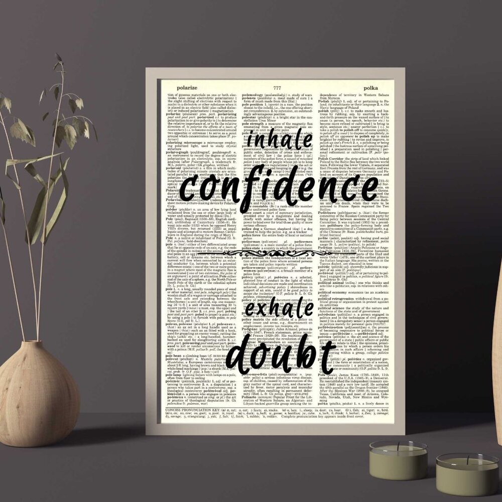 Confidence Doubt Inspirational Quote DICTIONARY ART PRINT Vintage Wall Decor Art